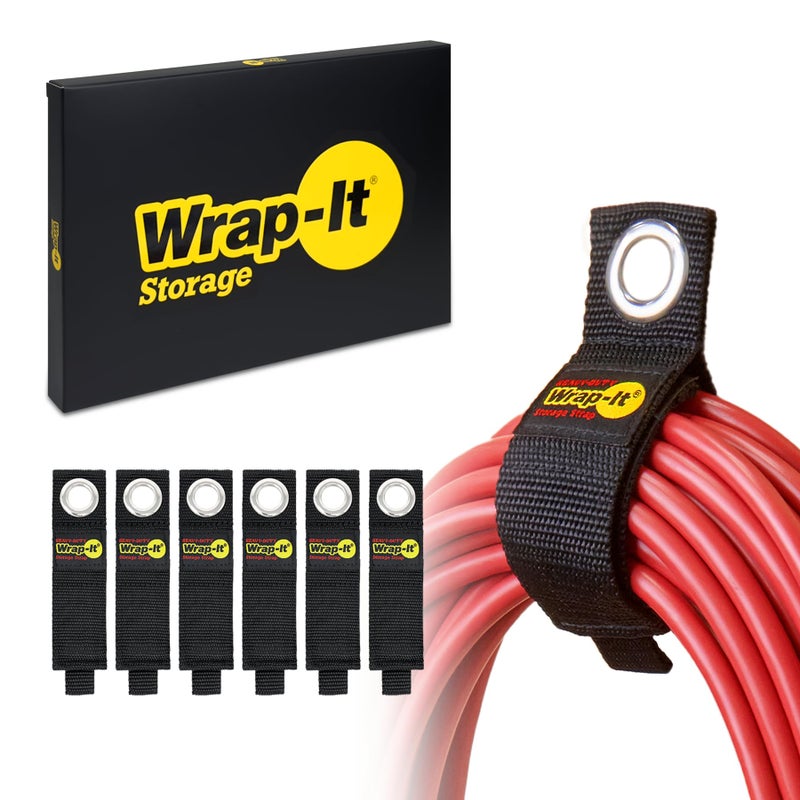 Wrap-It Storage Heavy-Duty Wrap-It Storage Straps, 10-inch (6 Pack) - Hook and Loop Extension Cord Organizer Hanger, Cord Keeper, Cable Straps for Cords, Hoses, and Garage Storage - Image 1